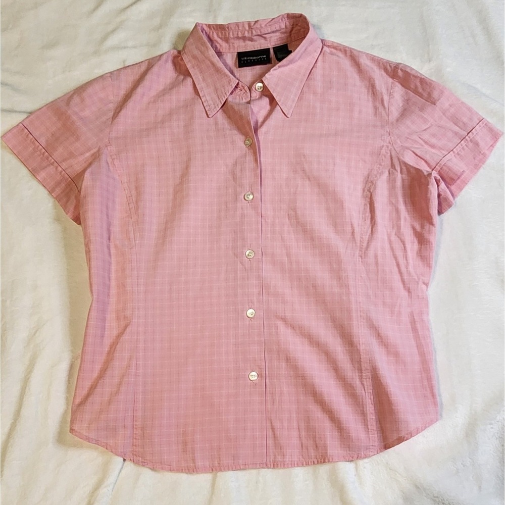 Liz Claiborne Classics Women's Pink Button Up Shirt, Short Sleeve, Size 12 EUC